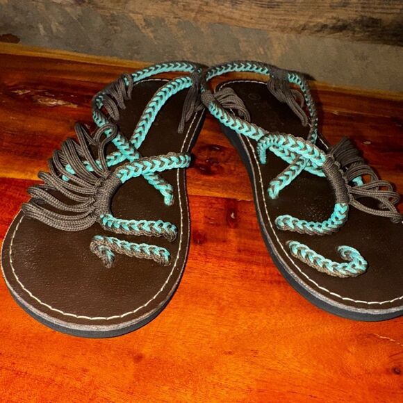 Plaka Seashell Summer Sandals for Women | Turquoise-Zebra EUC SZ 8 - Picture 6 of 6